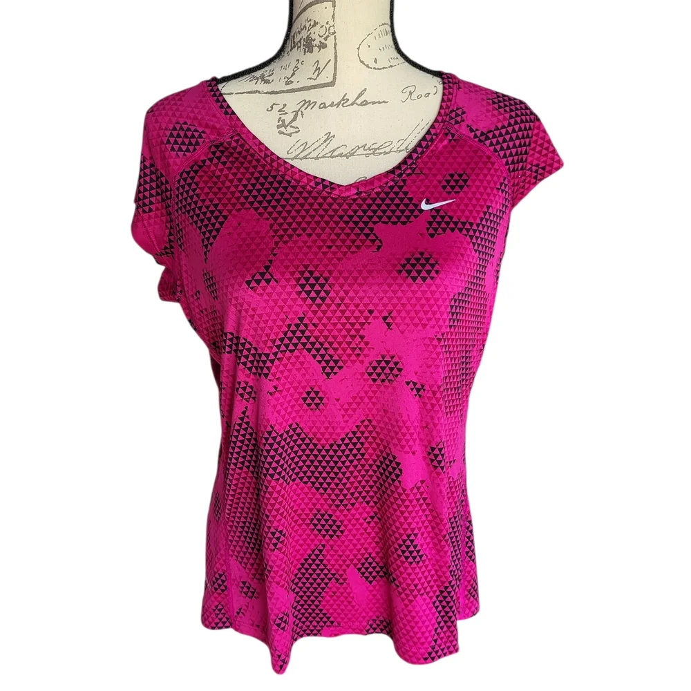Nike Dri-FIT Pink Geometric Athletic Top L - Picture 2 of 7